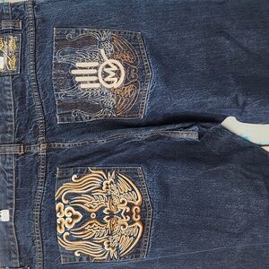 Miskeen Vintage Y2k Baggy Jeans with Embroidered Pockets